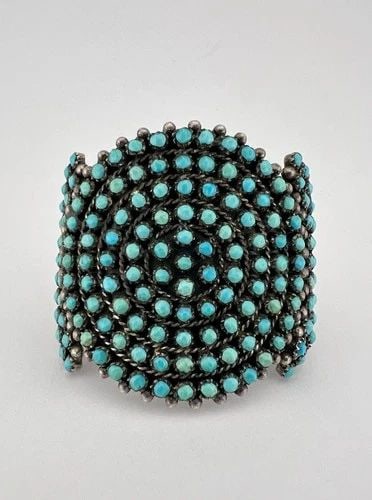 HUGE VTG ZUNI STERLING SILVER TURQUOISE SNAKE EYE CLUSTER WIDE CUFF BRACELET (1 of 2)