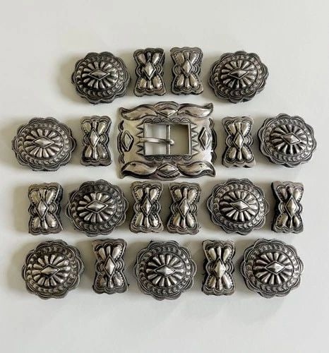 VTG MICHAEL ROGERS NAVAJO STERLING SILVER DEEP STAMPED 20 CONCHO BELT 224.8G (1 of 2)