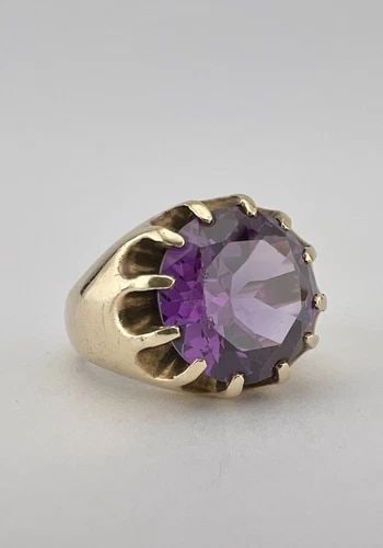 ANTIQUE 10K YELLOW GOLD LAB SYNTHETIC COLOR CHANGE SAPPHIRE MENS CLAW RING 12.3G (1 of 2)