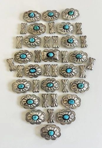 VTG NAVAJO STERLING SILVER TURQUOISE STAMPED SHADOWBOX 40 WOMEN'S CONCHO BELT (1 of 2)