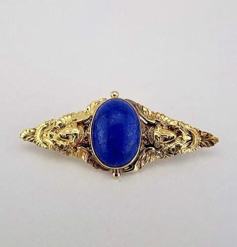 VICTORIAN ART NOUVEAU 14K YELLOW GOLD LAPIS LAZULI EGYPTIAN REVIVAL PIN BROOCH (1 of 2)