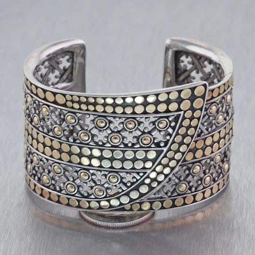 JOHN HARDY STERLING SILVER 18K YELLOW GOLD WIDE JAISALMER DOT KICK CUFF BRACELET (1 of 2)