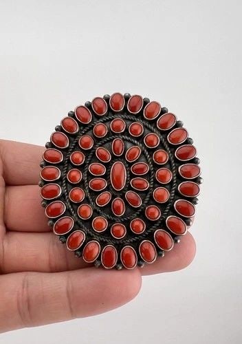 HUGE 2.5" ANTHONY SKEETS NAVAJO STERLING SILVER RED CORAL CLUSTER OVAL RING: Massive HUGE 2.5" Anthony Skeets Navajo Sterling Silver Red Coral Cluster Oval Ring Ring Size: 9 - Can Be Resized Weight is 41.1 Grams on my scale Metal: Sterling Silver Face of The Ring is 2 1/2" Tal