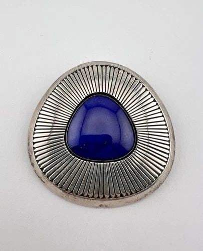 RARE HERMAN VANDEVER NAVAJO STERLING SILVER LAPIS LAZULI BROOCH HOOK PENDANT: RARE HERMAN VANDEVER NAVAJO STERLING SILVER LAPIS LAZULI BROOCH HOOK PENDANT RARE Herman Vandever Navajo Sterling Silver Lapis Lazuli Brooch Hook Pendant Size: 2 1/4" Tall by 2 1/4" Wide Weight is 55.