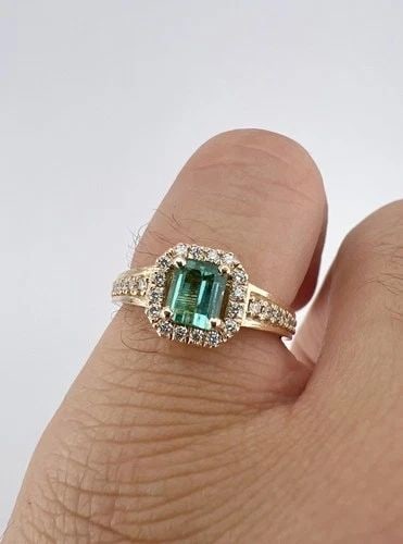 DESIGNER 14K ROSE GOLD AQUA GREEN TOURMALINE & DIAMOND HALO ENGAGEMENT RING (1 of 2)