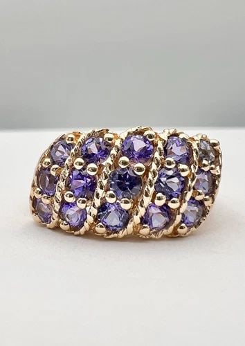 DESIGNER 14K YELLOW GOLD 1.25CT APPROX. ROUND TANZANITE WIDE CLUSTER RING (1 of 2)