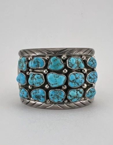 BENNY PINTO NAVAJO STERLING SILVER SLEEPING BEAUTY TURQUOISE CUFF BRACELET 72.2G (1 of 2)
