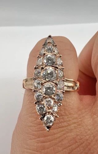 ANTIQUE VICTORIAN ROSE GOLD OLD CUT CZ? NAVETTE COCKTAIL RING: ANTIQUE VICTORIAN ROSE GOLD OLD CUT CZ? NAVETTE COCKTAIL RING Antique Victorian Rose Gold Old Cut CZ? Navette Cocktail Ring Size: 7.25 - Can Be Resized Total Weight is 5.7 Grams on my scale Metal: Rou