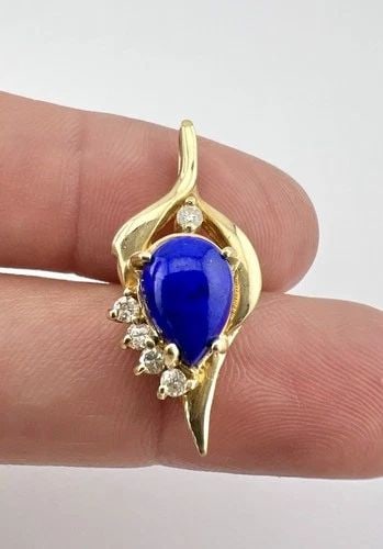 DESIGNER FINE 14K YELLOW GOLD NATURAL LAPIS LAZULI & DIAMOND ACCENT PENDANT (1 of 2)