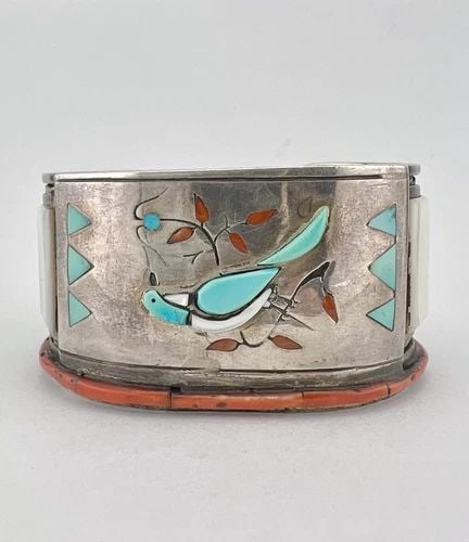 VTG GIBSON MONTANA NAVAJO STERLING SILVER BLUE JAY INLAY CUFF BRACELET 121G (1 of 2)