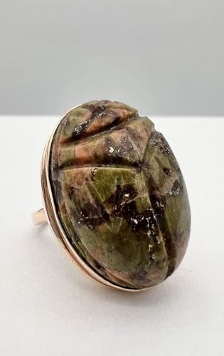 ANTIQUE EGYPTIAN 10K YELLOW GOLD CARVED CABOCHON TURQUOISE SCARAB BEETLE RING (1 of 2)