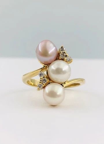 DESIGNER 14K YELLOW GOLD MULTI COLOR SOUTH SEA PEARL & DIAMOND RING (1 of 2)