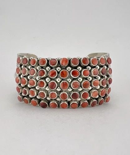 VINTAGE AARON TOADLENA NAVAJO STERLING SILVER RED SPINY OYSTER CUFF BRACELET 86G (1 of 2)