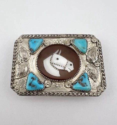 #1 VTG MIKE SIMPLICIO ZUNI STERLING SILVER MULTI GEMSTONE HORSE BELT BUCKLE 2.5": #1 VTG MIKE SIMPLICIO ZUNI STERLING SILVER MULTI GEMSTONE HORSE BELT BUCKLE 2.5" #1 Vtg Mike Simplicio Zuni Sterling Silver Multi Gemstone Horse Belt Buckle 2.5" Size: 2 1/2" Wide By Over 1 3/4" Tall 