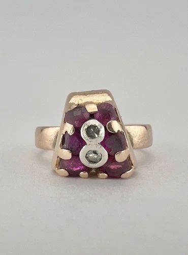 ANTIQUE RETRO ART DECO 14K ROSE GOLD RUBY & DIAMOND WOMEN'S RING (1 of 2)