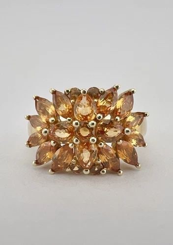 DESIGNER D'YACH 14K YELLOW GOLD PALMEIRA GOLDEN CITRINE CLUSTER RING: DESIGNER D'YACH 14K YELLOW GOLD PALMEIRA GOLDEN CITRINE CLUSTER RING Designer D'yach 14k Yellow Gold Palmeira Golden Citrine Cluster Ring Size: 7.25 - Can Be Sized Without Damaging Weight is 4.2 Grams