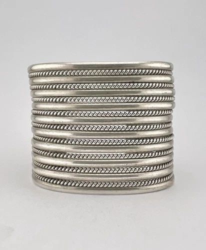 VINTAGE NAVAJO STERLING SILVER 10 ROW TWIST 2" WIDE CUFF BRACELET 91.8G (1 of 2)