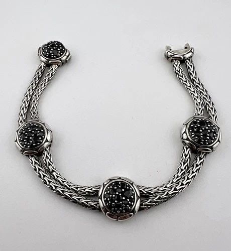 JOHN HARDY KALI STERLING SILVER LAVA FIRE FOUR STATION BLACK SAPPHIRE BRACELET (1 of 2)