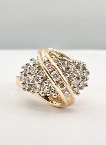 DESIGNER 14K YELLOW GOLD .75CT PRONG SET DIAMOND INFINITY CLUSTER BAND RING (1 of 2)