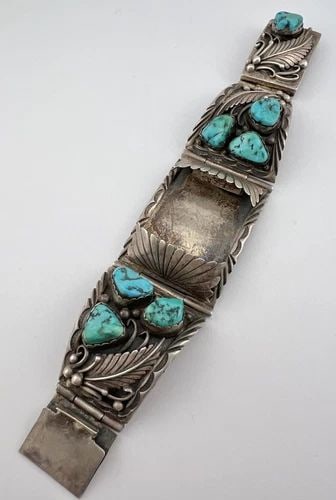 VTG NAVAJO STERLING SILVER SLEEPING BEAUTY TURQUOISE MEN'S WATCH CUFF BRACELET: VTG NAVAJO STERLING SILVER SLEEPING BEAUTY TURQUOISE MEN'S WATCH CUFF BRACELET Vtg Navajo Sterling Silver Sleeping Beauty Turquoise Men's Watch Cuff Bracelet Cuff is 6 7/8" Inside Measurment When its 
