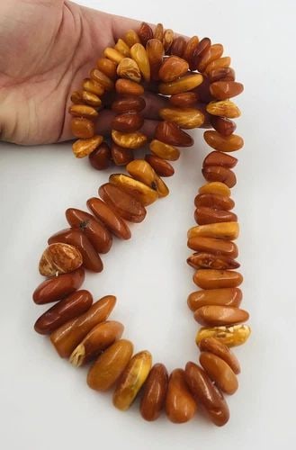 ANTIQUE 218.9G OLD NATURAL BALTIC BUTTERSCOTCH EGG YOLK AMBER BEAD NECKLACE 30" (1 of 2)