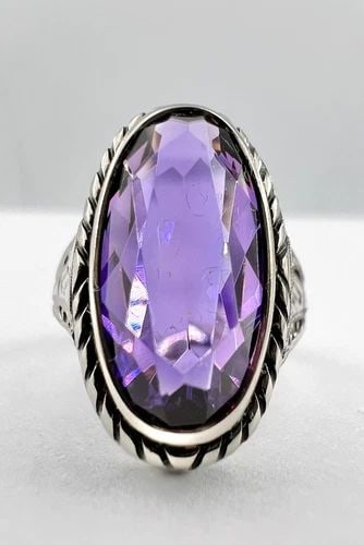 ANTIQUE ART DECO 10K WHITE GOLD 2.00CT EUROPEAN OVAL CUT AMETHYST FILIGREE RING (1 of 2)