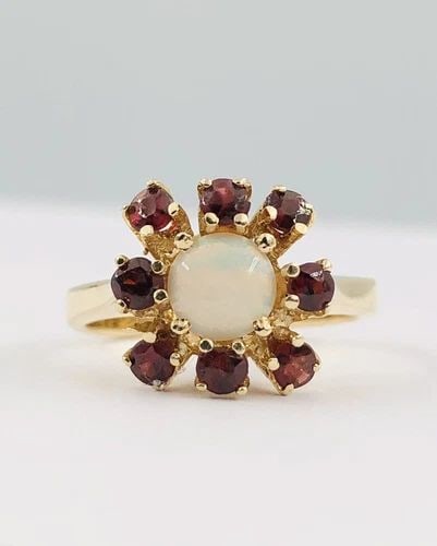 FINE DESIGNER 14K YELLOW GOLD NATURAL AUSTRALIAN FIRE OPAL & GARNET ACCENT RING (1 of 2)