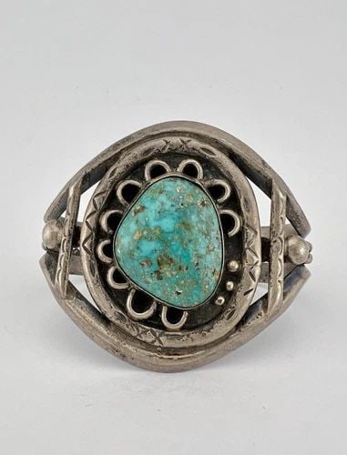 VINTAGE NAVAJO STERLING SILVER ROYSTON TURQUOISE TWIST CUFF BRACELET 60.9G (1 of 2)