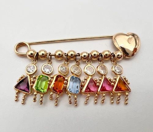 DESIGNER BIM 14K YELLOW GOLD BIRTHSTONE BABIES CHARM LOT 7 & HEART CLIP BROOCH (1 of 2)