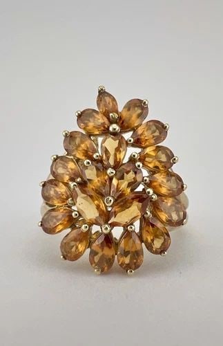 DESIGNER 10K YELLOW GOLD NATURAL IMPERIAL TOPAZ FLORAL CLUSTER RING (1 of 2)