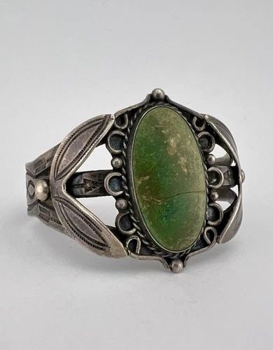 VTG FRED HARVEY NAVAJO STERLING SILVER CERRILLOS TURQUOISE STAMPED CUFF BRACELET: VTG FRED HARVEY NAVAJO STERLING SILVER CERRILLOS TURQUOISE STAMPED CUFF BRACELET Vtg Fred Harvey Navajo Sterling Silver Cerrillos Turquoise Stamped Cuff Bracelet Cuff is Over 5 1/4" tip to Tip and has
