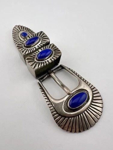CIPRIANO ROMERO NAVAJO STERLING SILVER LAPIS LAZULI STAMP RANGER 4PC BELT BUCKLE (1 of 2)