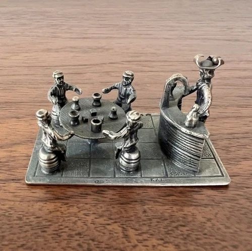 ANTIQUE STERLING MINIATURE DOLLHOUSE 3D STANDING BAR DRINKING SCENE SCULPTURE (1 of 2)