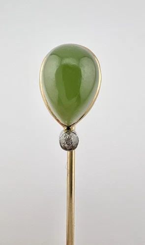ANTIQUE ART DECO 14K YELLOW GOLD & PLATINUM GREEN JADE & DIAMOND STICK PIN (1 of 2)