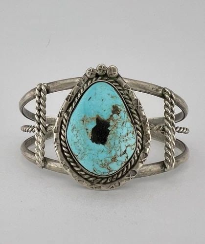 VTG NAVAJO STERLING SILVER NATURAL PILOT MOUNTAIN TURQUOISE CUFF BRACELET (1 of 1)