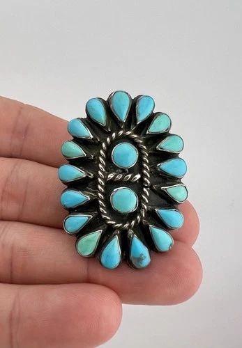 HUGE VTG NAVAJO STERLING SILVER PETIT POINT TURQUOISE CLUSTER WOMEN'S RING 1.75" (1 of 1)