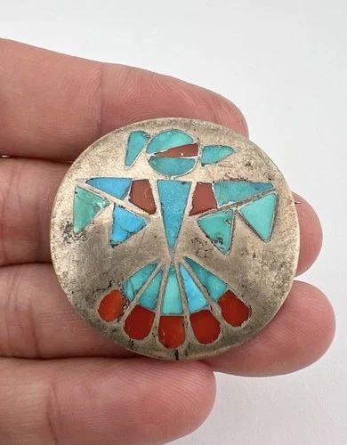 EARLY FRANK VACIT ATTRIBUTED ZUNI STERLING SILVER FLUSH THUNDERBIRD PIN BROOCH (1 of 1)