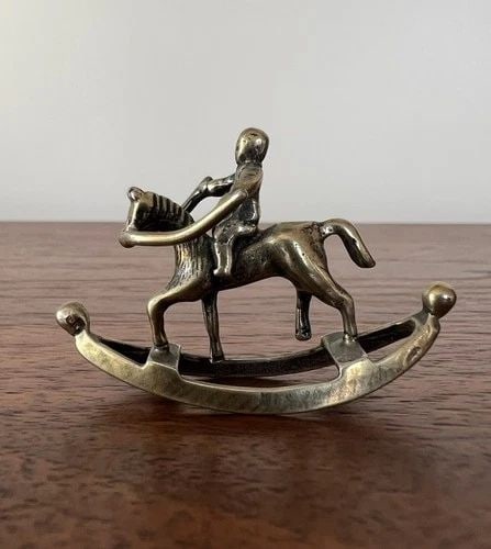 ANTIQUE STERLING SILVER MINIATURE DOLLHOUSE 3D CHILD & ROCKING HORSE SCULPTURE (1 of 1)