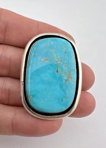 VTG DOUG ZACHARY NAVAJO STERLING SILVER CASTLE DOME TURQUOISE SHADOWBOX PENDANT (1 of 2)
