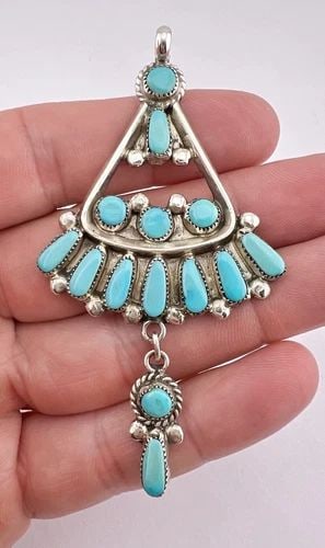 BILL & LOU LAWEKA ZUNI STERLING SILVER PETITE POINT TURQUOISE CLUSTER PENDANT (1 of 1)