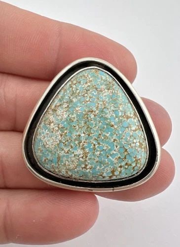 VINTAGE DOUG ZACHARY NAVAJO STERLING SILVER #8 TURQUOISE SHADOWBOX PIN PENDANT (1 of 2)