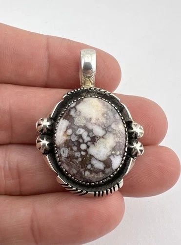 VTG JOELIAS DRAPER NAVAJO STERLING SILVER CRAZY HORSE TURQUOISE OVAL PENDANT (1 of 1)