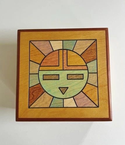 RICK HONYOUTI - HOPI WOODEN BOX W/ LID SUNFACE - SIZE 3 1/4" H X 7" X 7" (1 of 1)