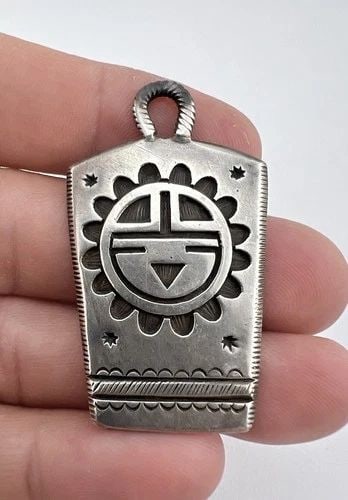 VINTAGE CLIFTON MOWA HOPI STERLING SILVER SUNFACE DESIGN OVERLAY PENDANT 1 7/8" (1 of 2)