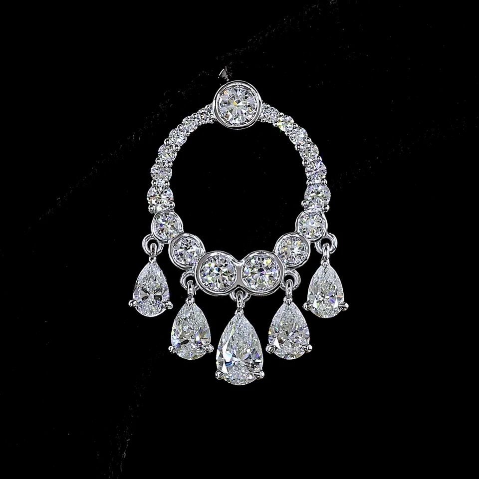 LAB-GROWN 5.12 CARAT PEAR E-F-VS DIAMOND 14K WHITE GOLD HANGING EARRINGS: LAB-GROWN 5.12 CARAT PEAR E-F-VS DIAMOND 14K WHITE GOLD HANGING EARRINGS Title: High-quality Brand-New Echo Friendly Elegant Lab-Grown 5.12 Carat Pear E-F-VS Diamond 14K White Gold Hanging Earrings Vi
