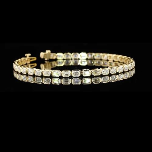 LAB-GROWN 4.82 CARAT EMERALD E-VS1 DIAMOND 14K YG TENNIS BRACELET (1 of 2)