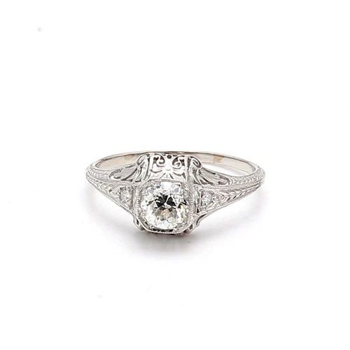 0.84 CARAT CIRCULAR BRILLIANT CUT H VS1 DIAMOND 14K WG ART DECO RING (1 of 2)