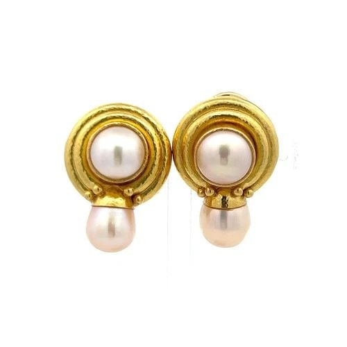 ELIZABETH LOCKE 18K YG CLIP ON EARRINGS WITH MARBE AND CULTURED PEARLS (1 of 2)