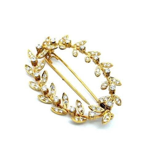 VINTAGE 18K YELLOW GOLD PIN BROOCH WITH 2.52 CARAT ROUND H-VS DIAMONDS (1 of 1)