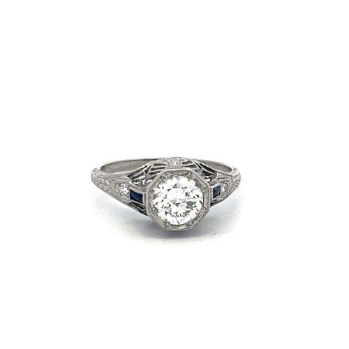 0.77CT CIRCULAR BRILLIANT CUT E SI2 DIAMOND PLATINUM ART DECO ENGAGEMENT RING (1 of 2)